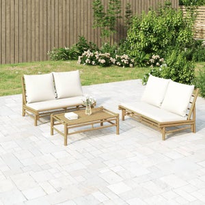 Unico Design Set Salotto da Giardino 5pz con Cuscini Grigio Scuro Bambù