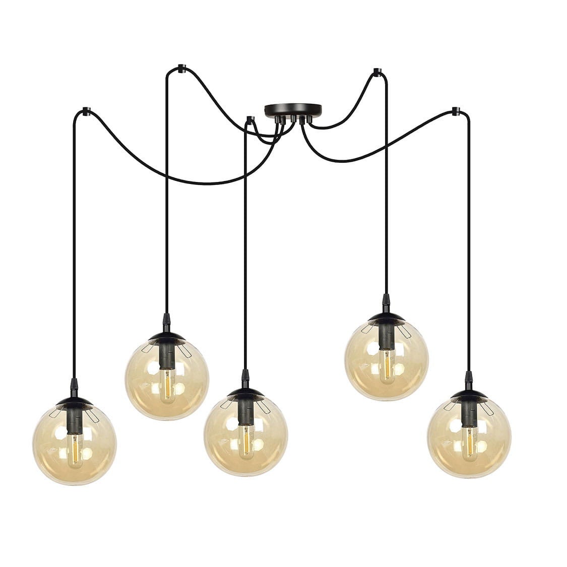Lampa wisząca Gigi czarno-miodowy 5xE14x10W wym: 200 x 200 x 14 cm szkło Emibig