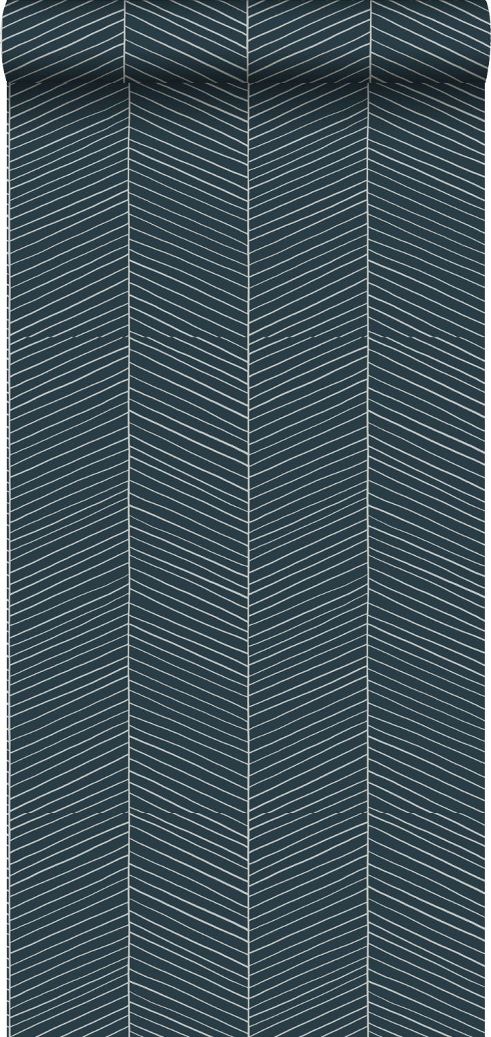 Tapeta motyw jodełki ciemnoniebieskim - 53 cm x 10.05 m - ESTAHOME