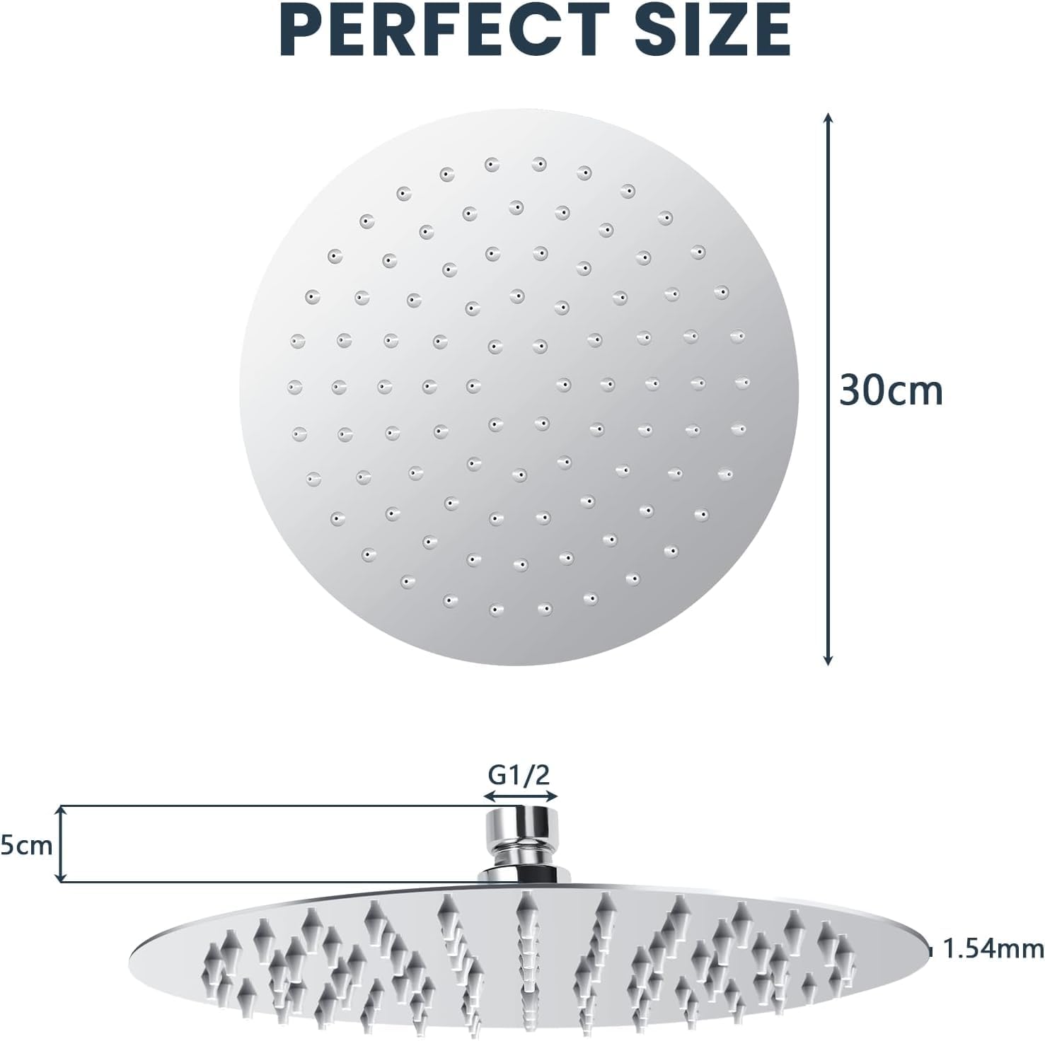 Pommeau Douche Carré Inox 304 - 12 Pouces Haute Pression - Anti-calcaire Rotatif 360°
