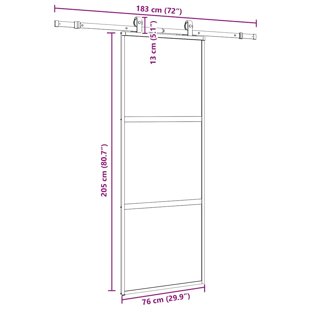 Puerta corredera con herrajes negro 76x205 cm vidrio templado vidaXL - 3