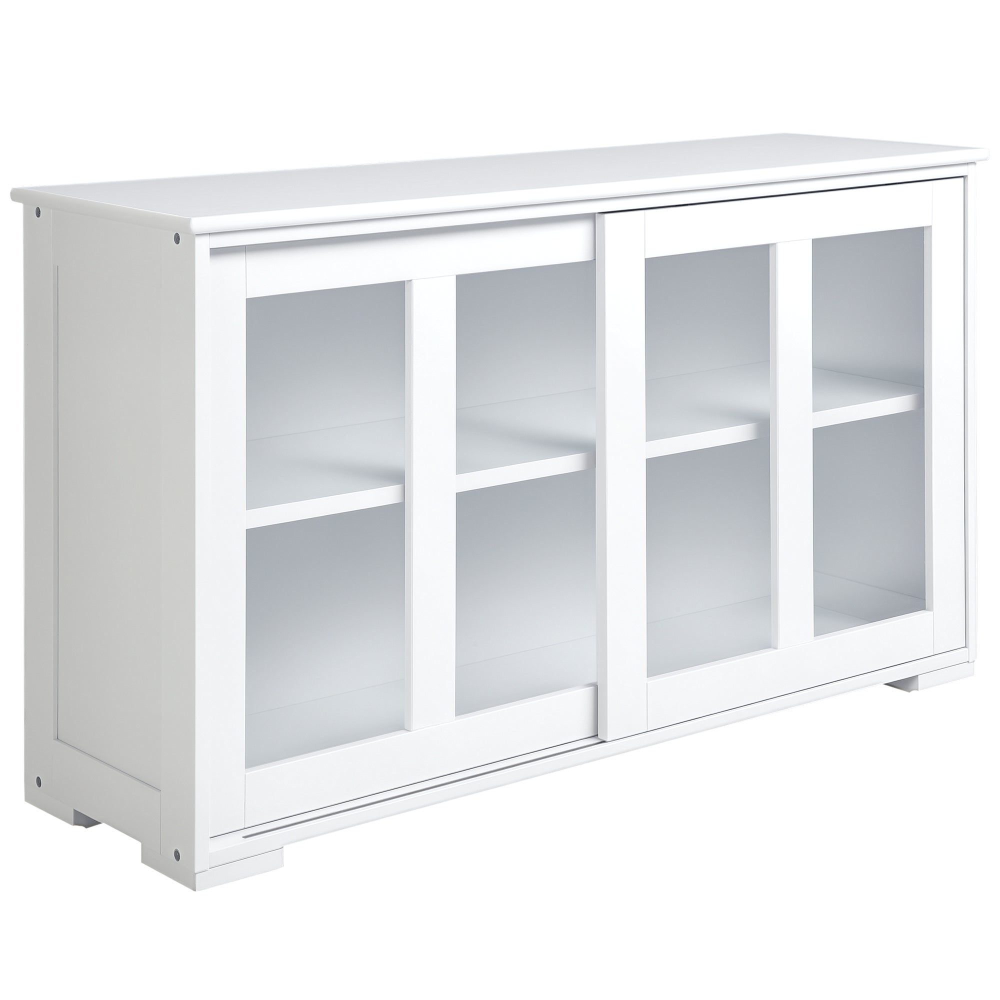 Juego de mesa y sillas, mueble auxiliar de cocina moderno con 2 puertas correderas de cristal y estante ajustable, 107 x 33 x 62,5 cm, blanco.