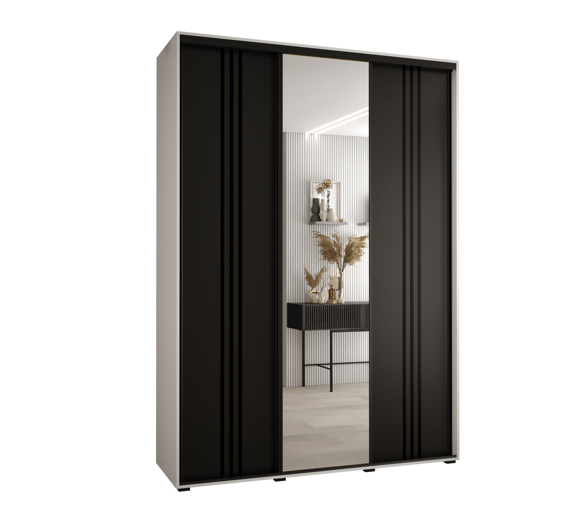 Szafa przesuwna z lustrem wysoka Davos 7 170 x 60 x 235,2 cm biały + czarny + u. czarny - Abiks Meble