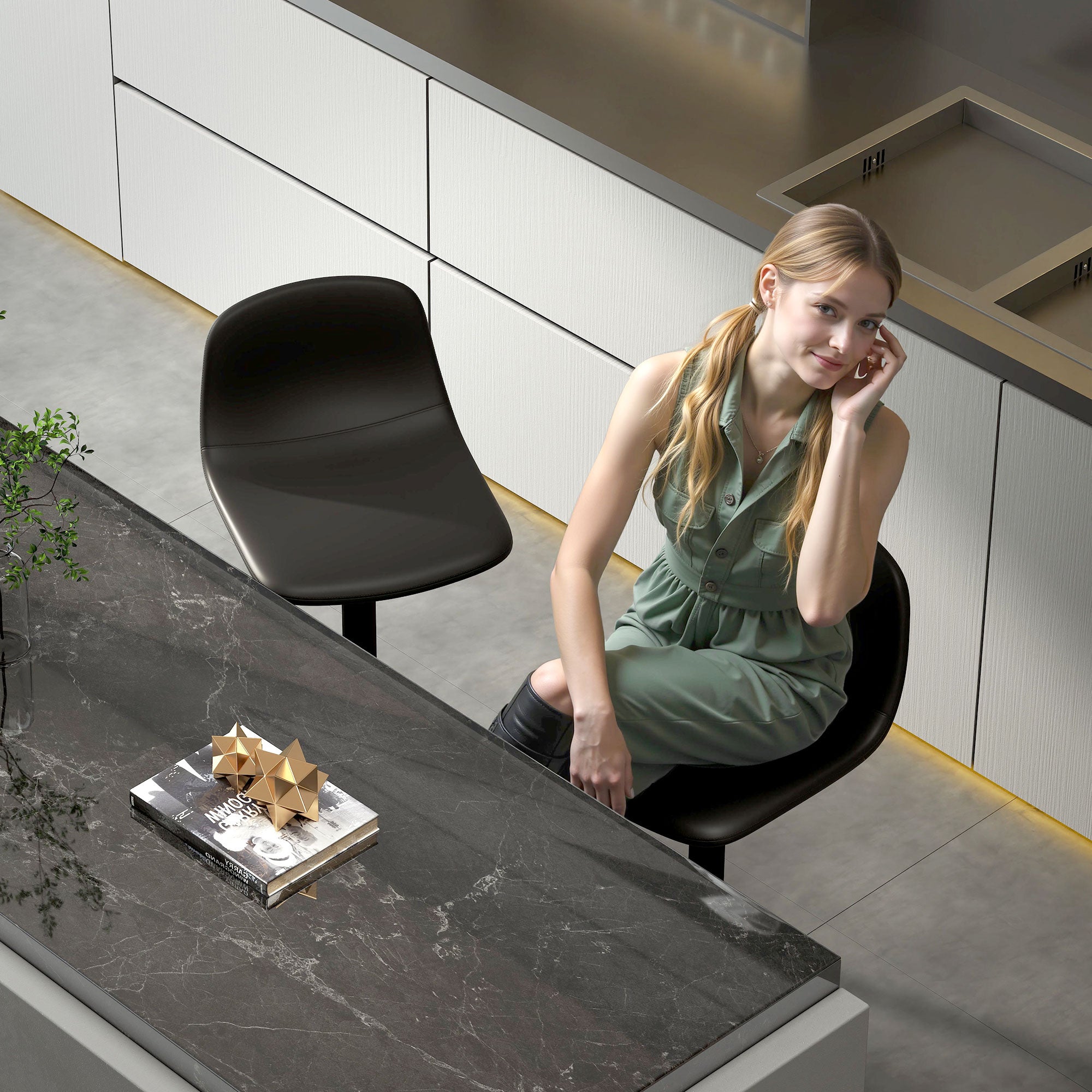 HOMCOM Set 2 Sgabelli da Bar con Schienale e Poggiapiedi, Altezza Regolabile, Pelle PU e Imbottitura, Nero - 8