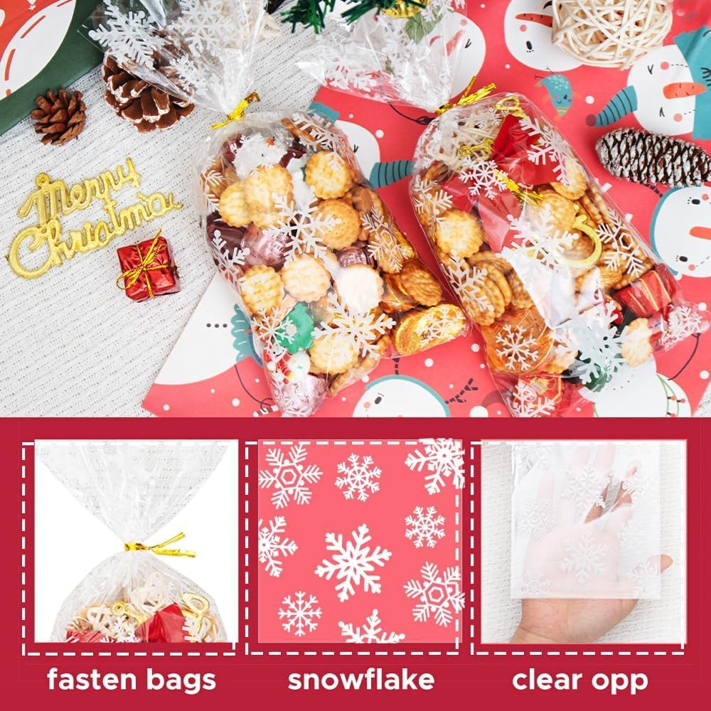Sachet Biscuit Noel, 100Pcs Sachets Transparents pour Biscuits Sachet Bonbon Plastique, Sachet Alimentaire Cellophane Sacs de Cadeau Noel - 6