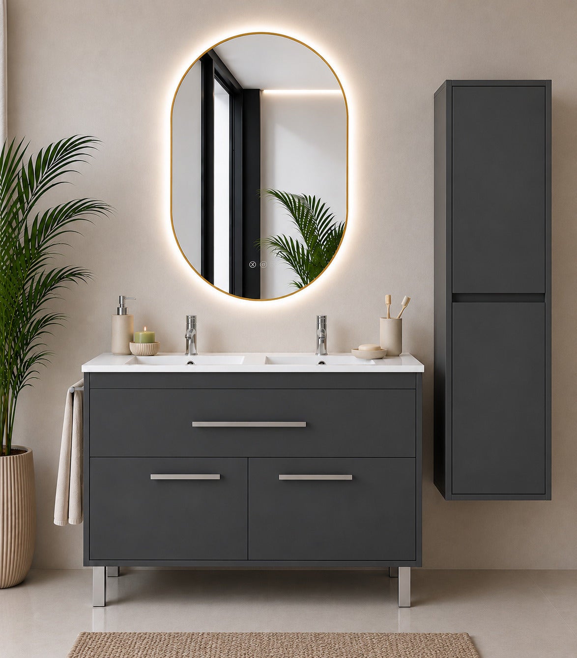 Mobilier de baie cu lavoar ORIGENBATH BAHIA fără oglindă 120x45 cm dublu grafito cu coloană