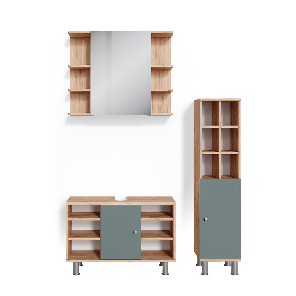 Vicco Zestaw mebli łazienkowych Fynn, Zielony, 3 części, z szafką dolną 80 cm