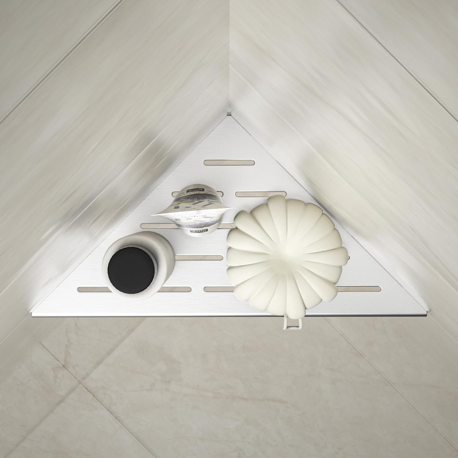Lot 2 étagères d'angle pour douche en acier inox 304, pour carrelage, niche, rénovation salle de bain (brossé, 254 mm). - 3