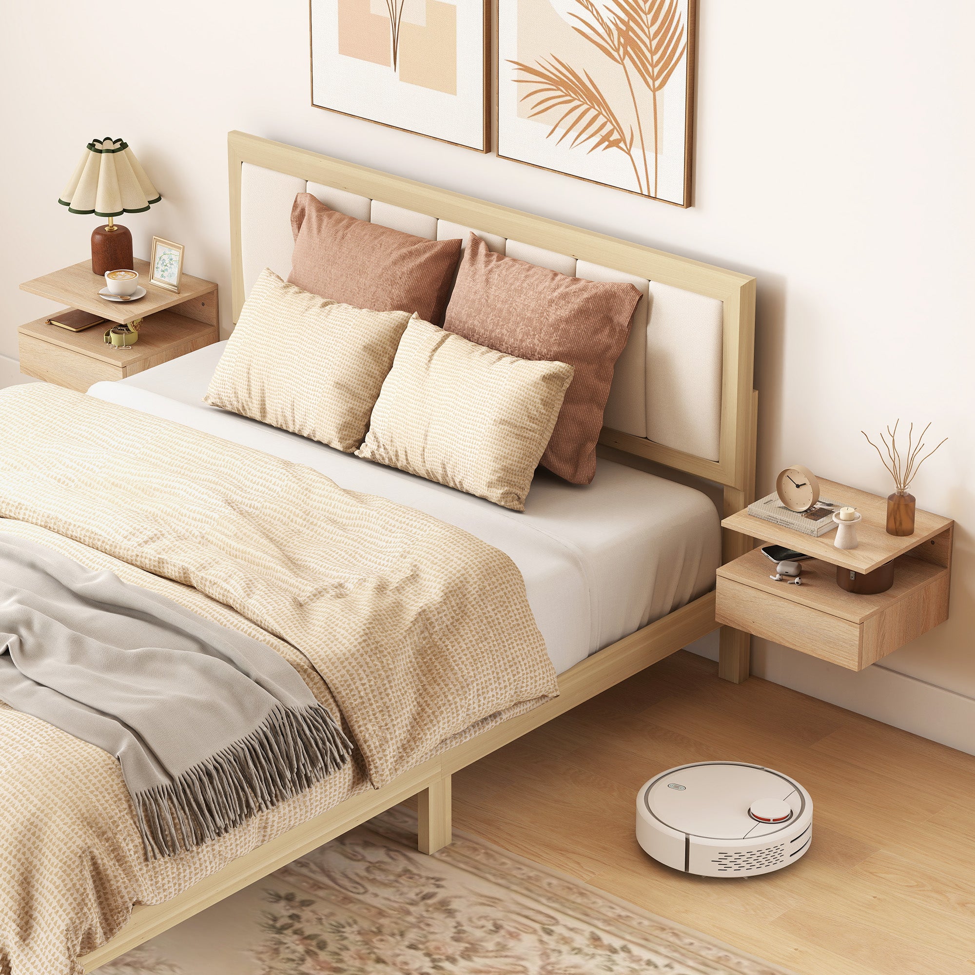 HOMCOM Set de 2 Mesitas de Noche Flotantes Mesillas de Noche de Pared con 1 Cajón y Estante Abierto Diseño Moderno para Dormitorio 35x32x22,5 cm - 3