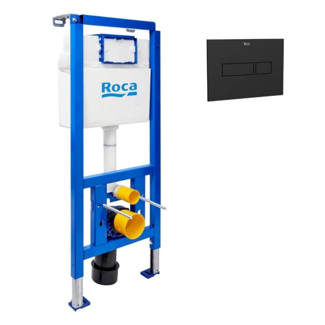 Bâti-support WC suspendu, installation sur cloison légère, hauteur 112 cm, chasse 2/4-6 L + plaque noir mat (ROB02-FR)