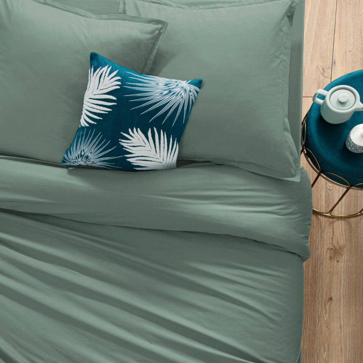 Drap-housse en coton - vert céladon - bonnet H30cm - 160x200 cm - Atmosphera créateur d'intérieur - 3