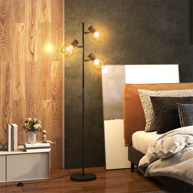 Nowoczesna lampa podłogowa z trzonkiem 3 E27, 40W z 3 regulowanymi żarówkami, metalowa konstrukcja, wysokość 169 cm, czarna, do salonu, biura