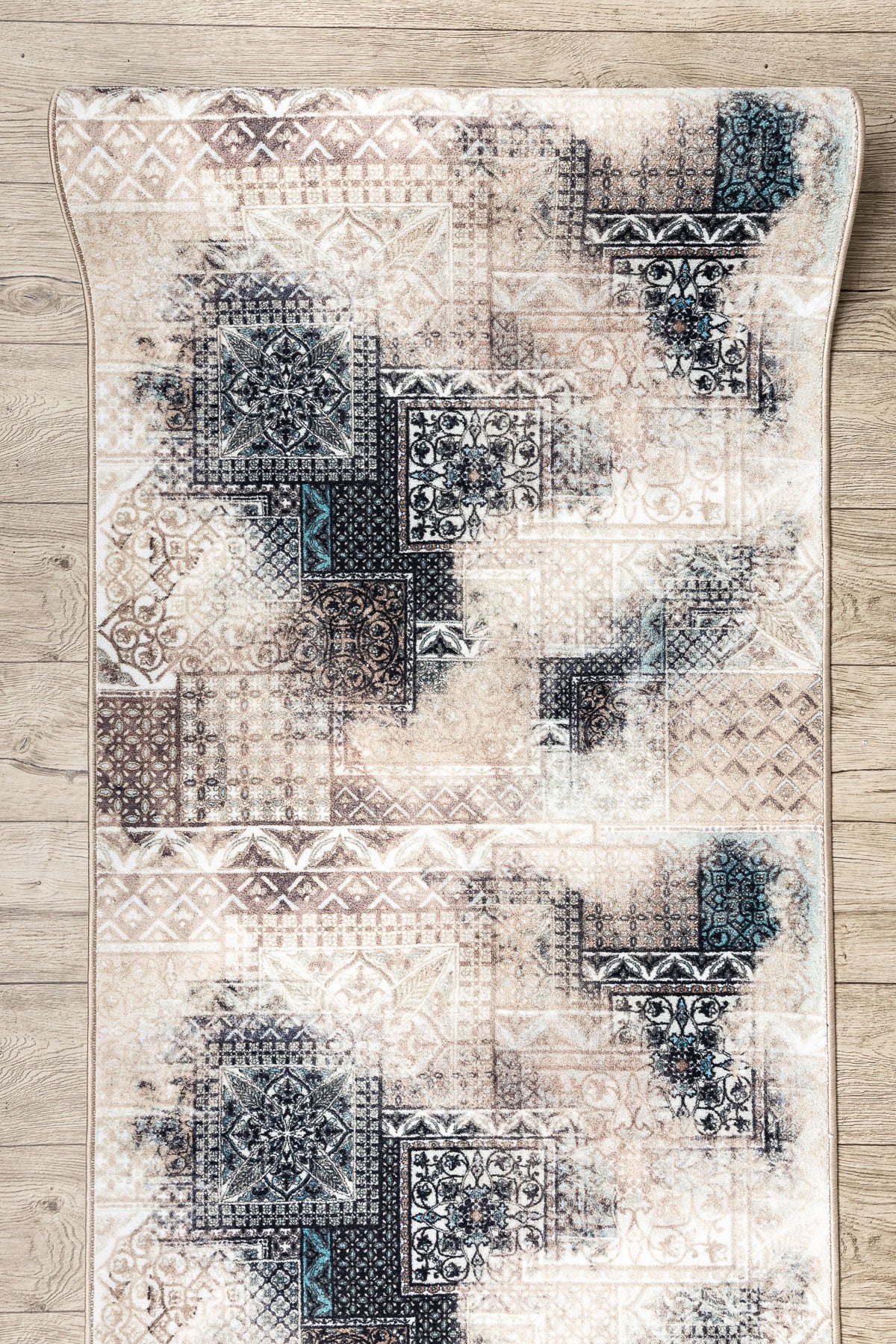 CHODNIK podgumowany PATCHWORK vintage guma beż 80 cm 80x530 cm - 4