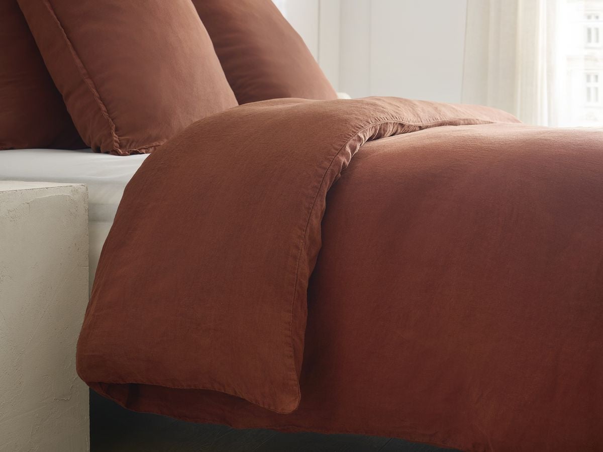 BOBOCHIC Parure de lit en Lin lavé ARES avec une housse de couette, 2 taies d'oreiller Terracotta 220x240 - 8