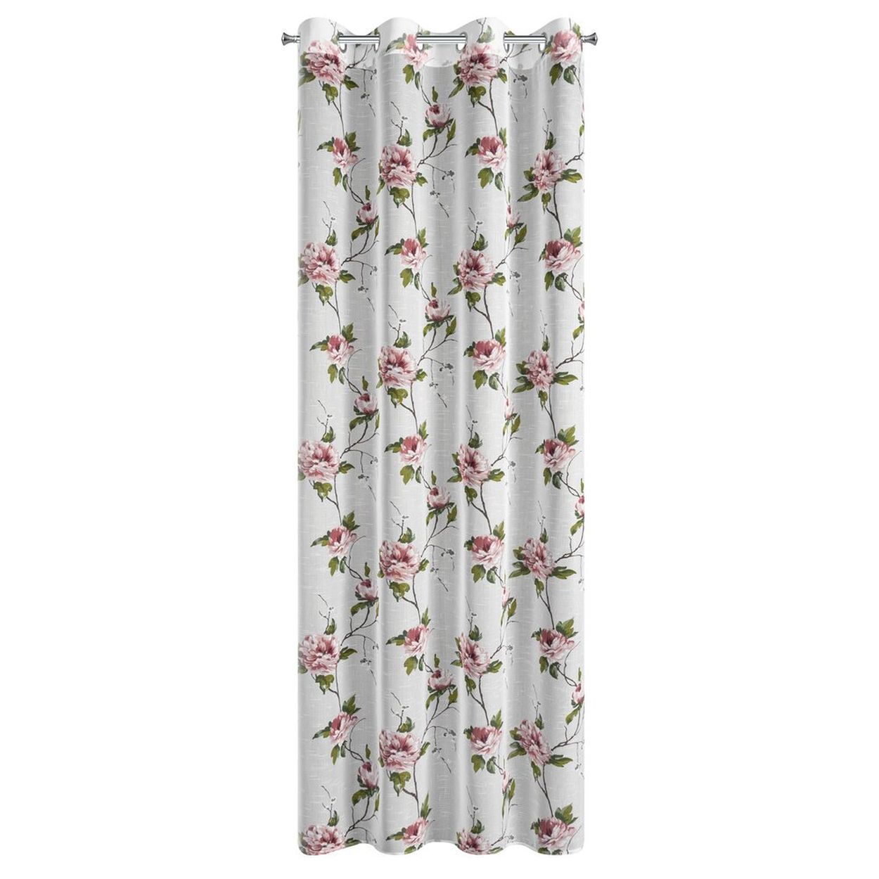 Zasłona gotowa RUTH EUROFIRANY biała kwiaty przelotka kółka 135x250 cm 1szt.