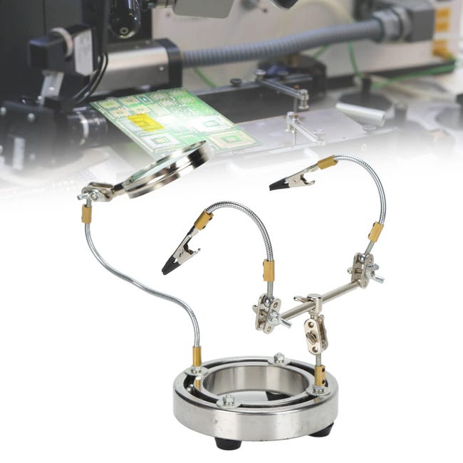 NEWACALOX Flipping PCB Holder Helping Hands Strumento Di Saldatura Con 3X Lente D'ingrandimento Illuminata A LED Stazione Di Rilavorazione Di Terza Mano Per Saldatura - Foto 4