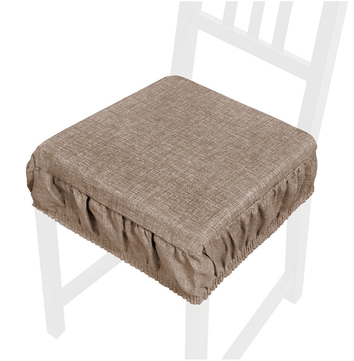 Coussin pour Chaise En Coton Amovible Lavable Bande Élastique Couleur Pastel Unie Marron - 4