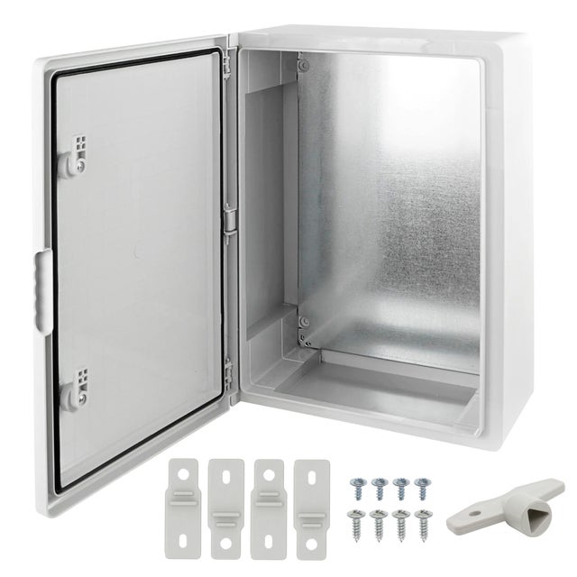 Armadio di distribuzione a parete con piastra di montaggio zincata, scatola vuota in ABS industriale con porta protezione IP65, dimensioni 300x400x170