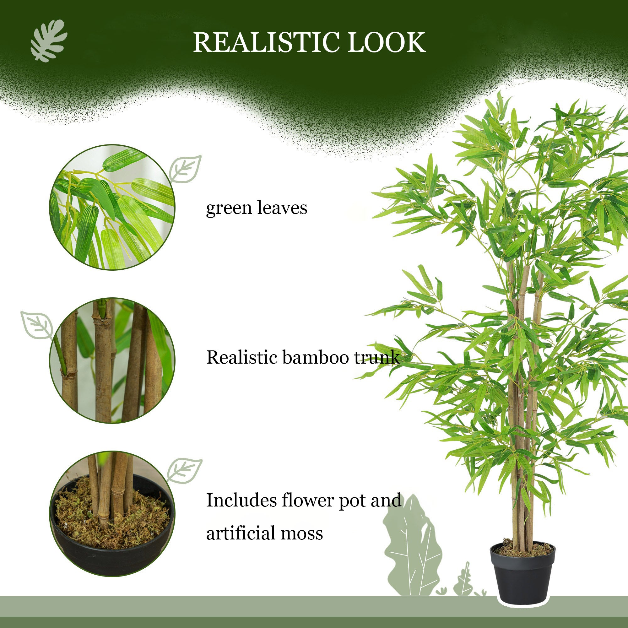 Bambù artificiale da 150 cm con vaso, fogliame realistico, pianta decorativa verde moderna per soggiorno, ufficio o giardino, facile manutenzione - 2
