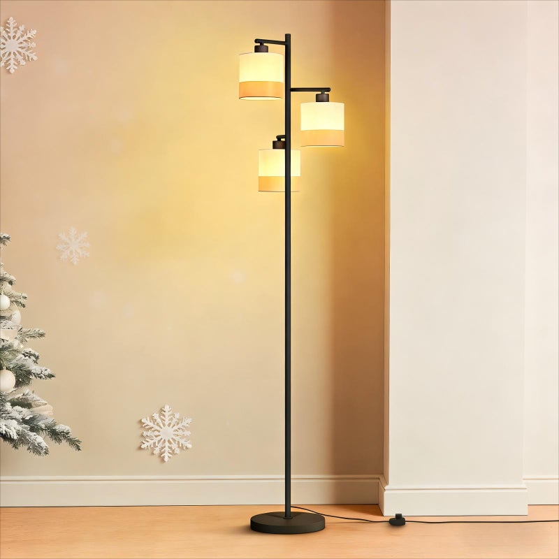 ZMH Lampa podłogowa antyczna E27 z trzema płomieniami i przełącznikiem nożnym do sypialni