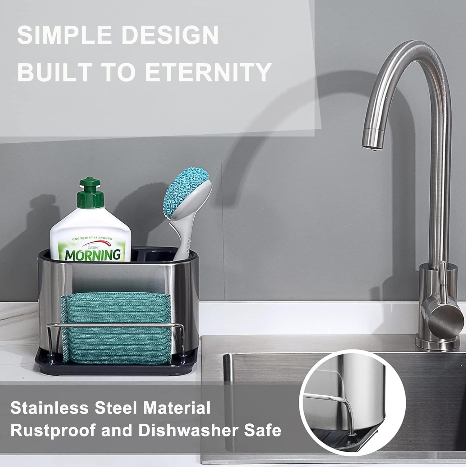Uchwyt na gąbkę do zlewu kuchennego ze stali nierdzewnej - Uchwyt na gąbkę z tacką ociekową - 3