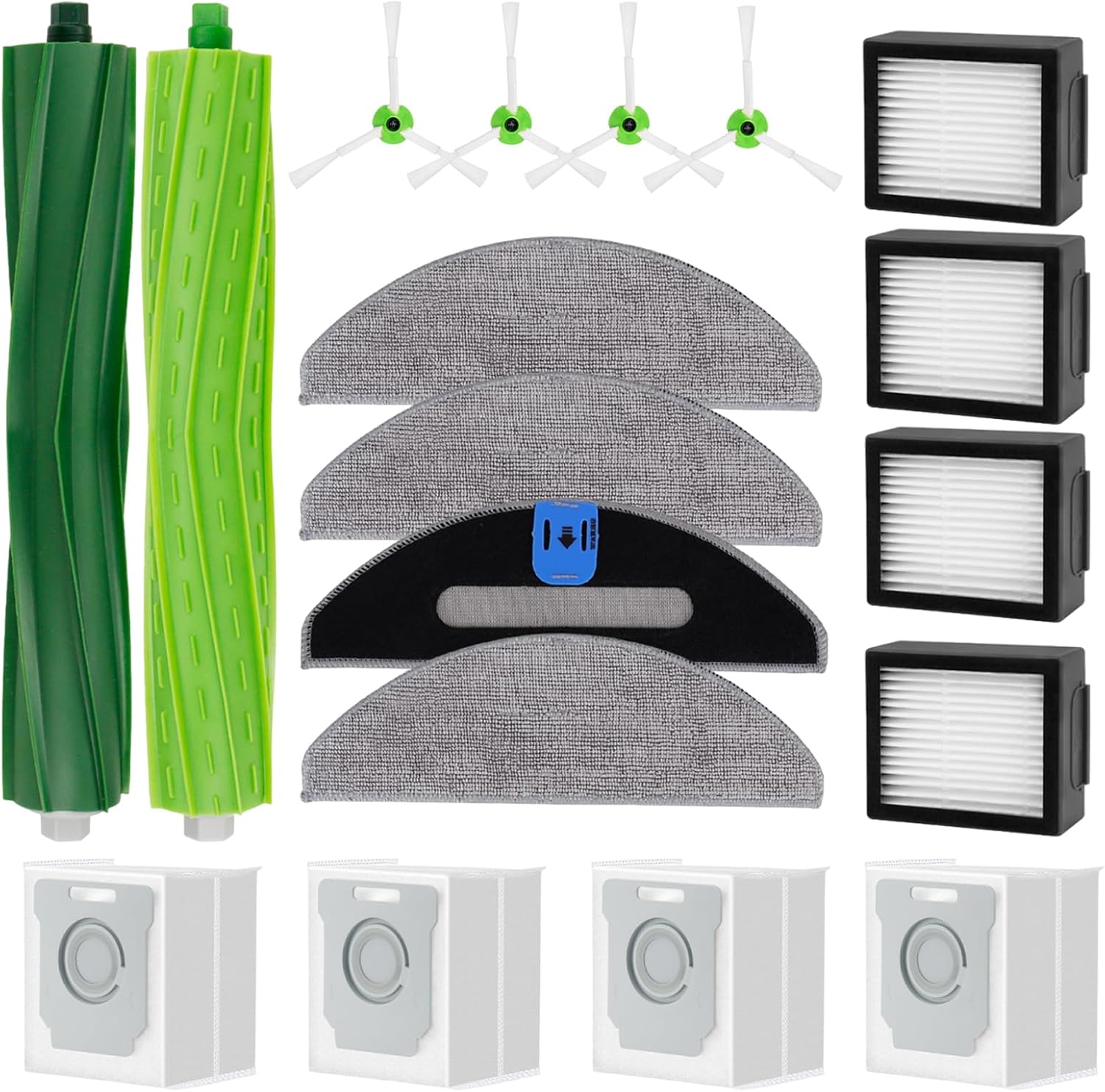 Kompatybilne 18 szt. Zamienniki iRobot Roomba Combo i5/i5+/J5/J5+/I8/I8+ 2xSzczotka, 4xFiltrHEPA, 4xŚcierka, 4xWorek, 4xSzczotka boczna