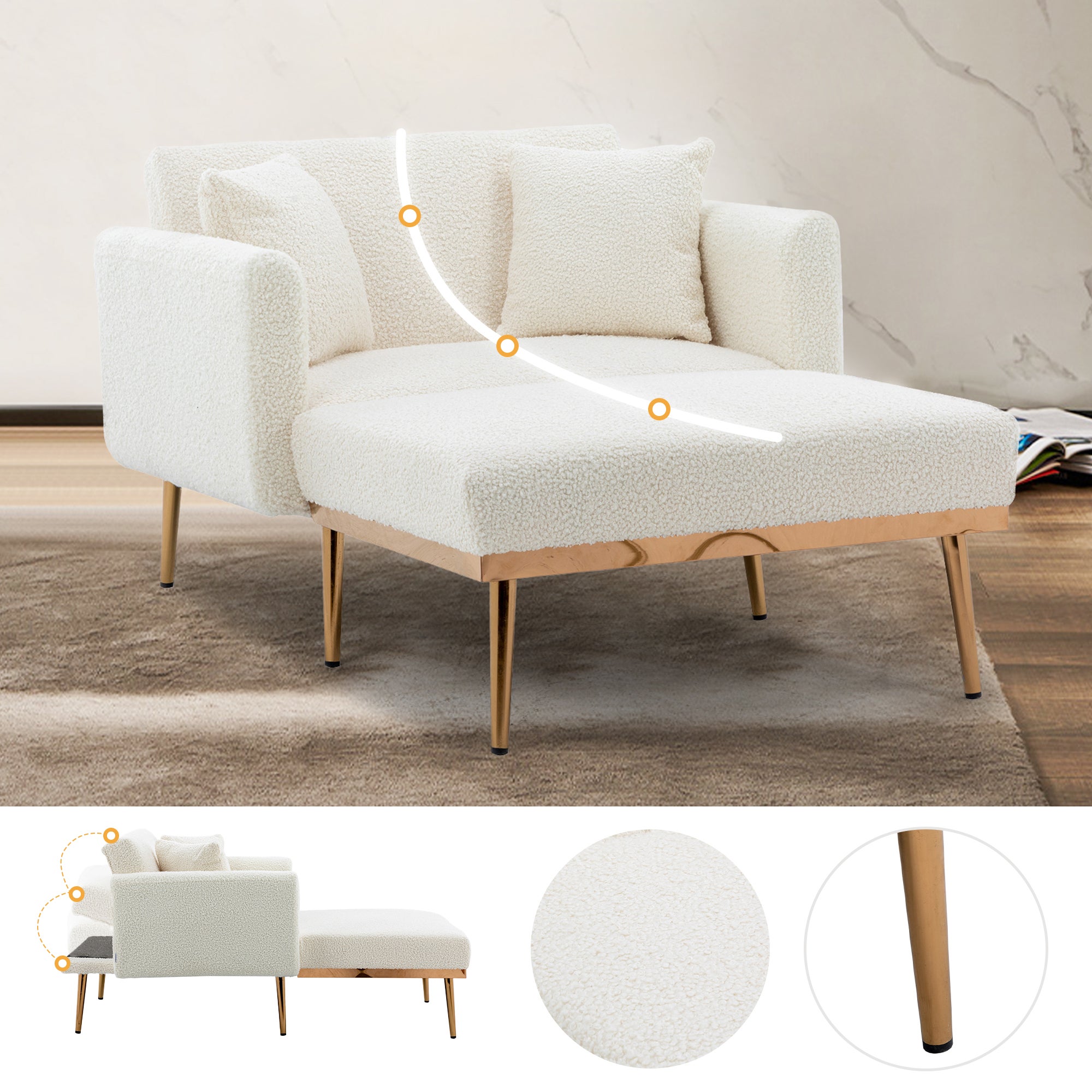 Fauteuil moderne (réactionnaire) : dossier réglable, inclinable, canapé pliant. Salon/chambre/bureau. - 2