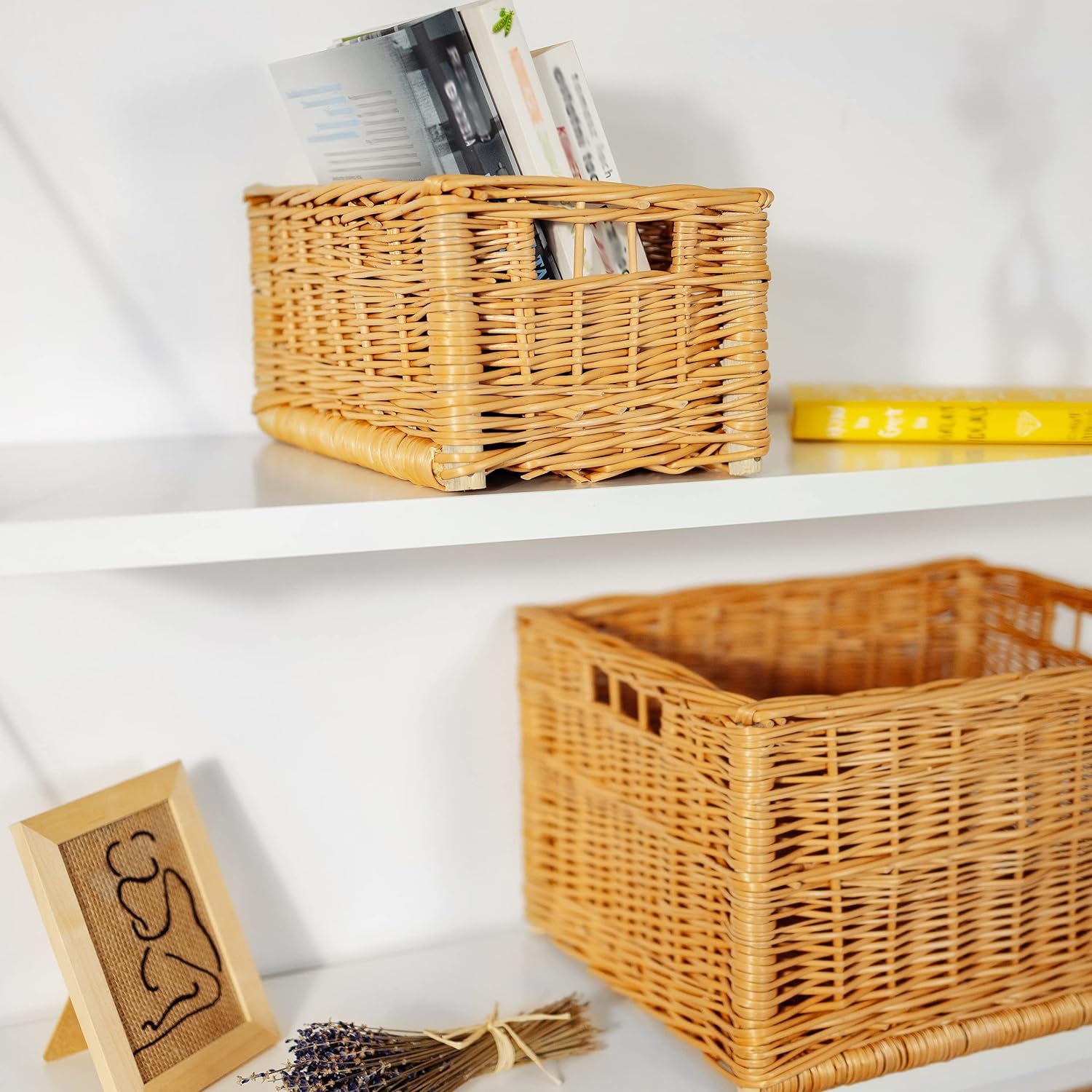 Creative Home Panier de Rangement en Osier | 30x20x16cm | Boite Rangement Osier | Panier Osier Rangement Salle de Bain | Corbeille | Paniere Maison - 2