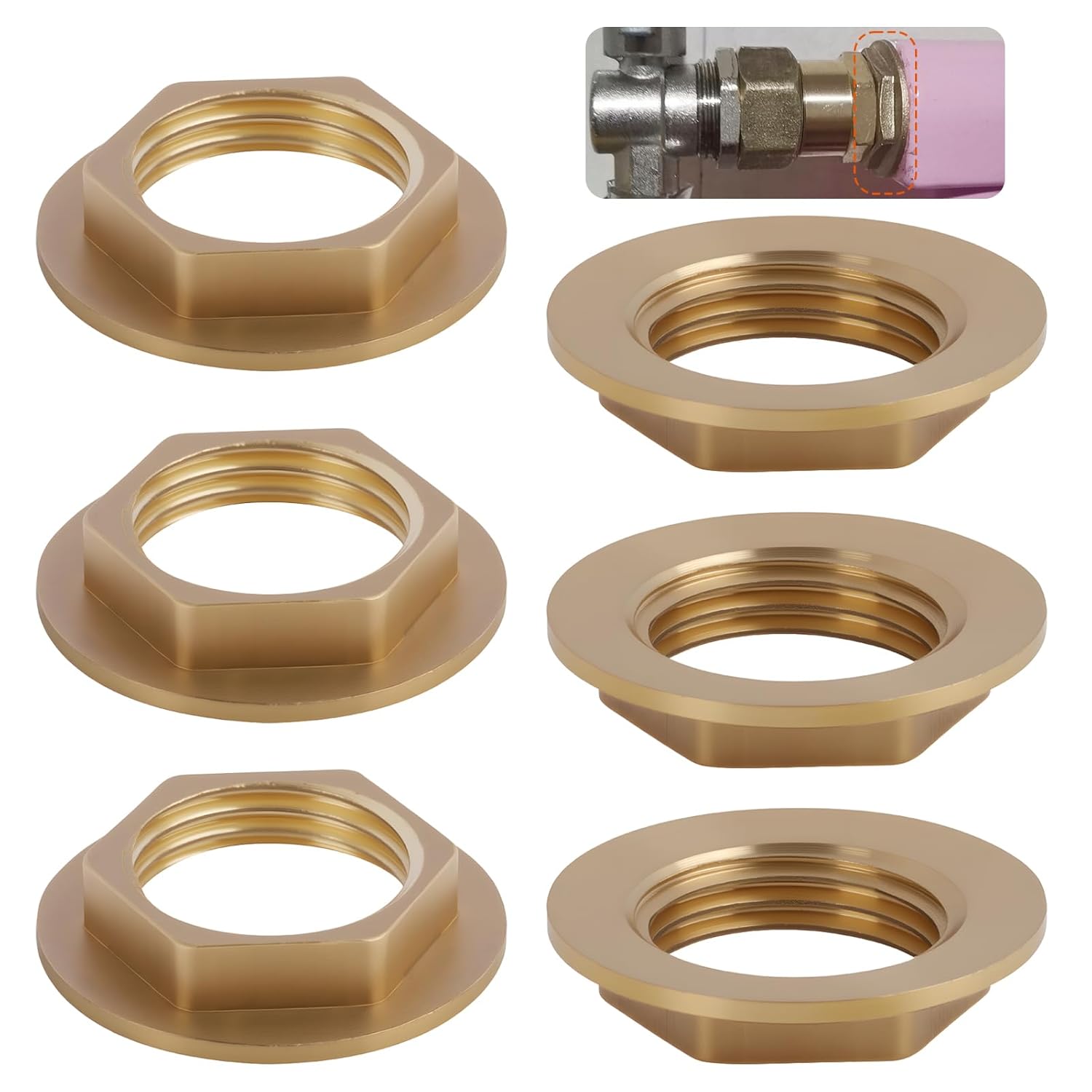 Lot De 6 Écrous à Bride En Laiton - Filetage Intérieur 3/4" - Pour Raccords Sanitaires, Robinetterie Salle De Bain - 7