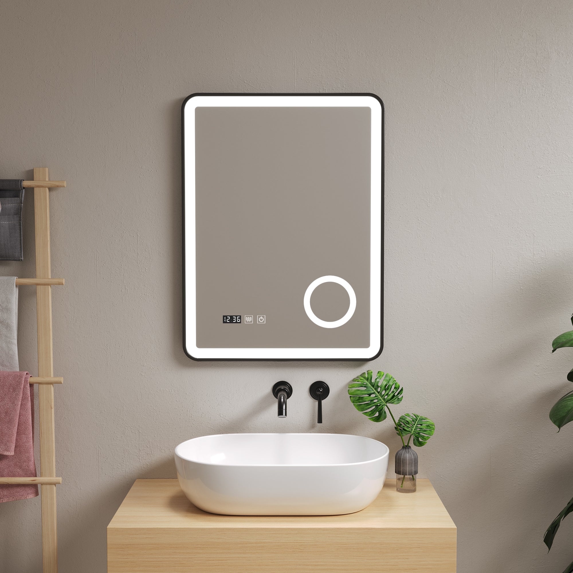 Specchio Bagno Topsy 60 Cm Cornice Nero Opaco
