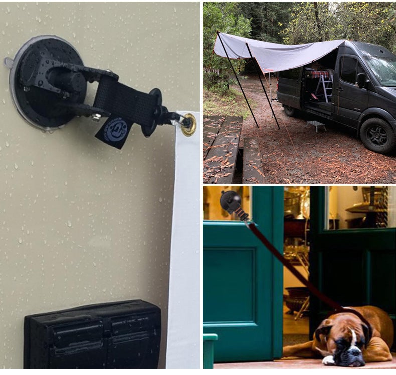 4 pièces de ventouses de tente de voiture extérieure, ventouses noires avec crochets de corde, pendentifs blister en caoutchouc de tente de ventouse e - 4