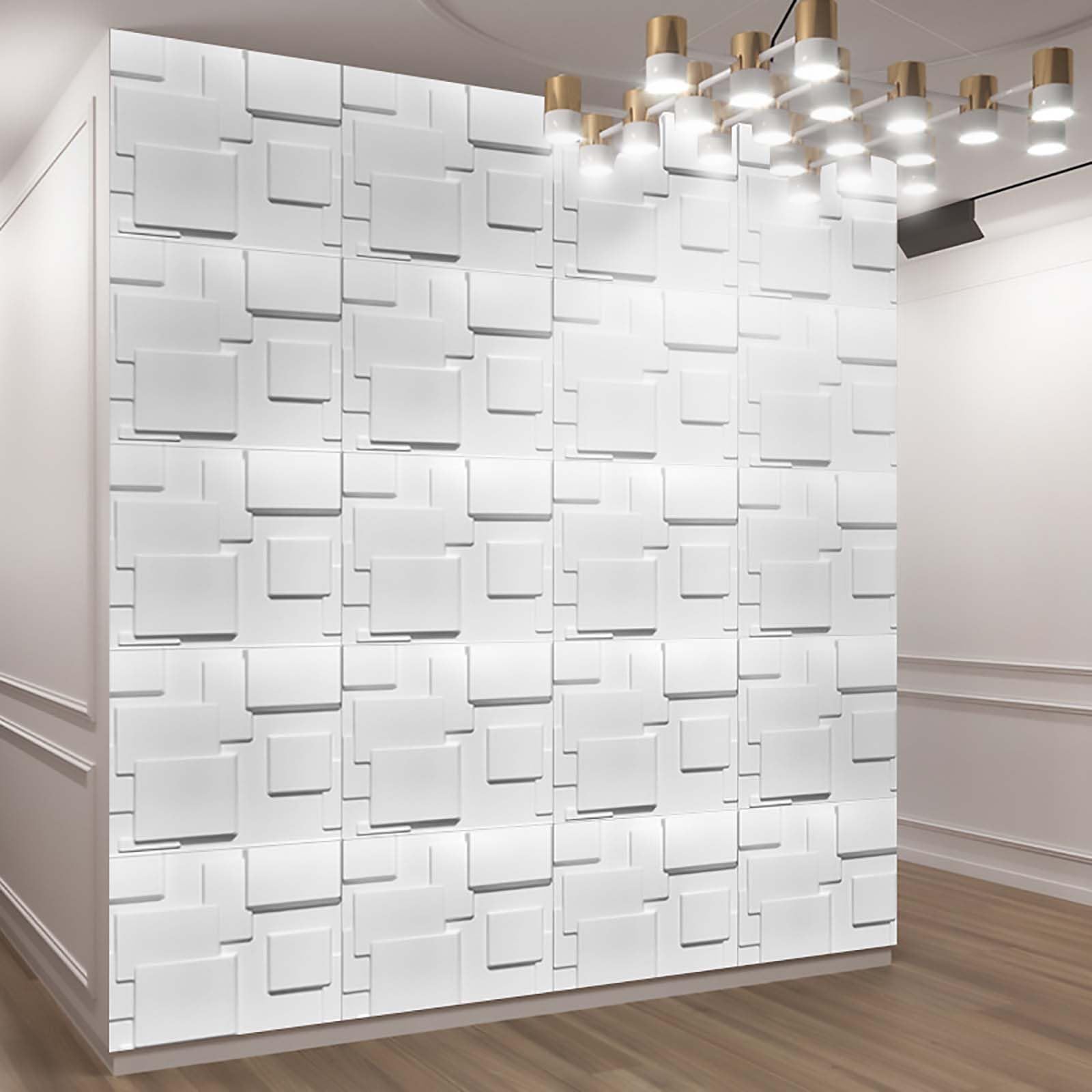 Lot de 15 panneaux muraux 3D, imitation carrelage, revêtement mural en PVC texturé diamant 3D, papier peint imperméable, 30 x 30 cm, blanc - 6
