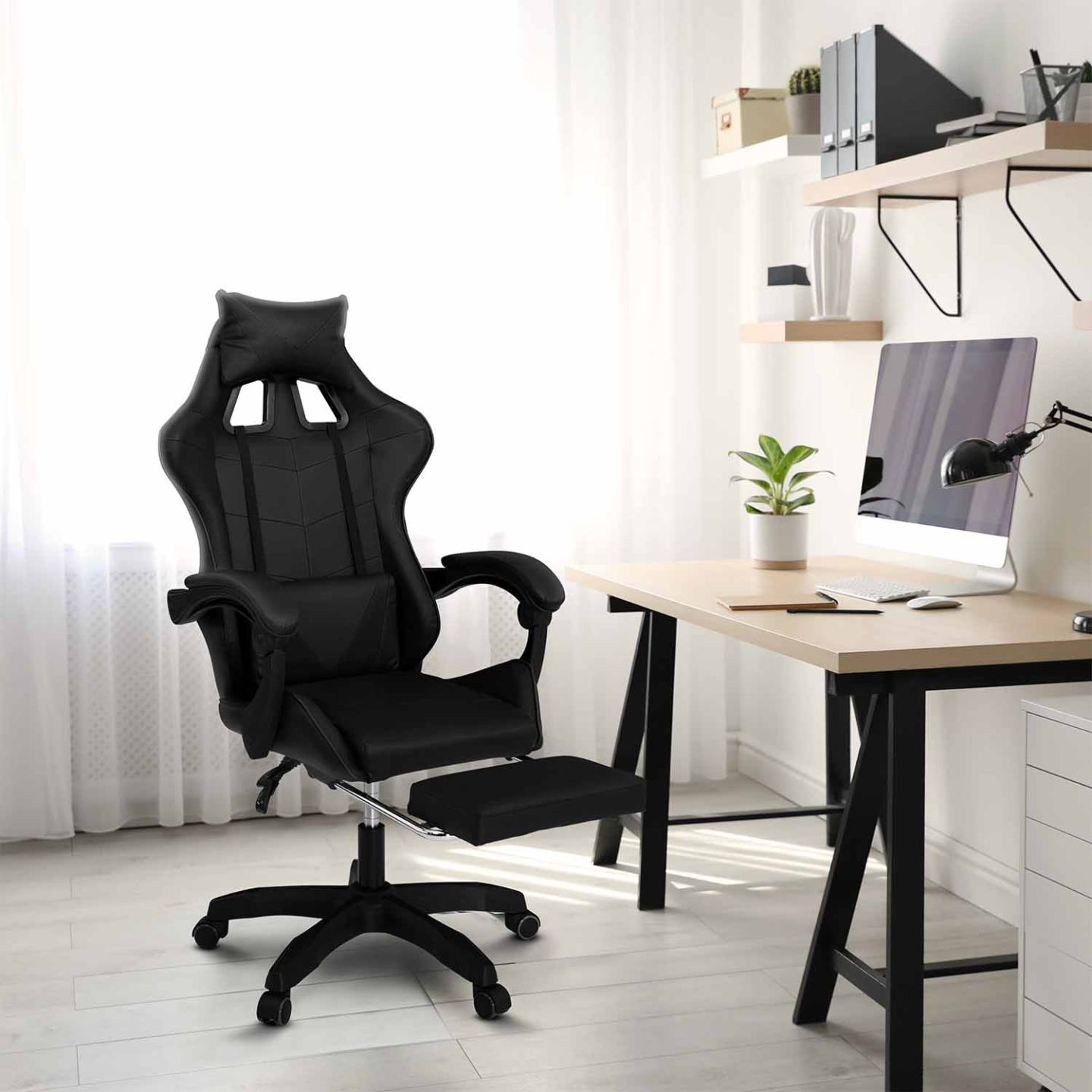 Fauteuil de gaming ALEX réglable avec repose-pied, coussin de tête et coussin lombaire noir - 4