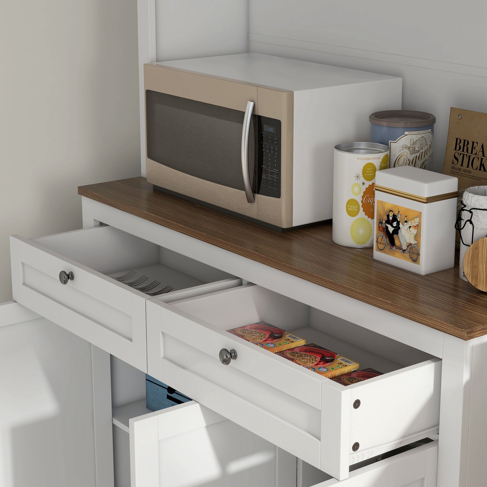 Armoire de Cuisine Mobile Auxiliaire avec 3 Portes en Verre 100x40x180 cm Blanc - 3