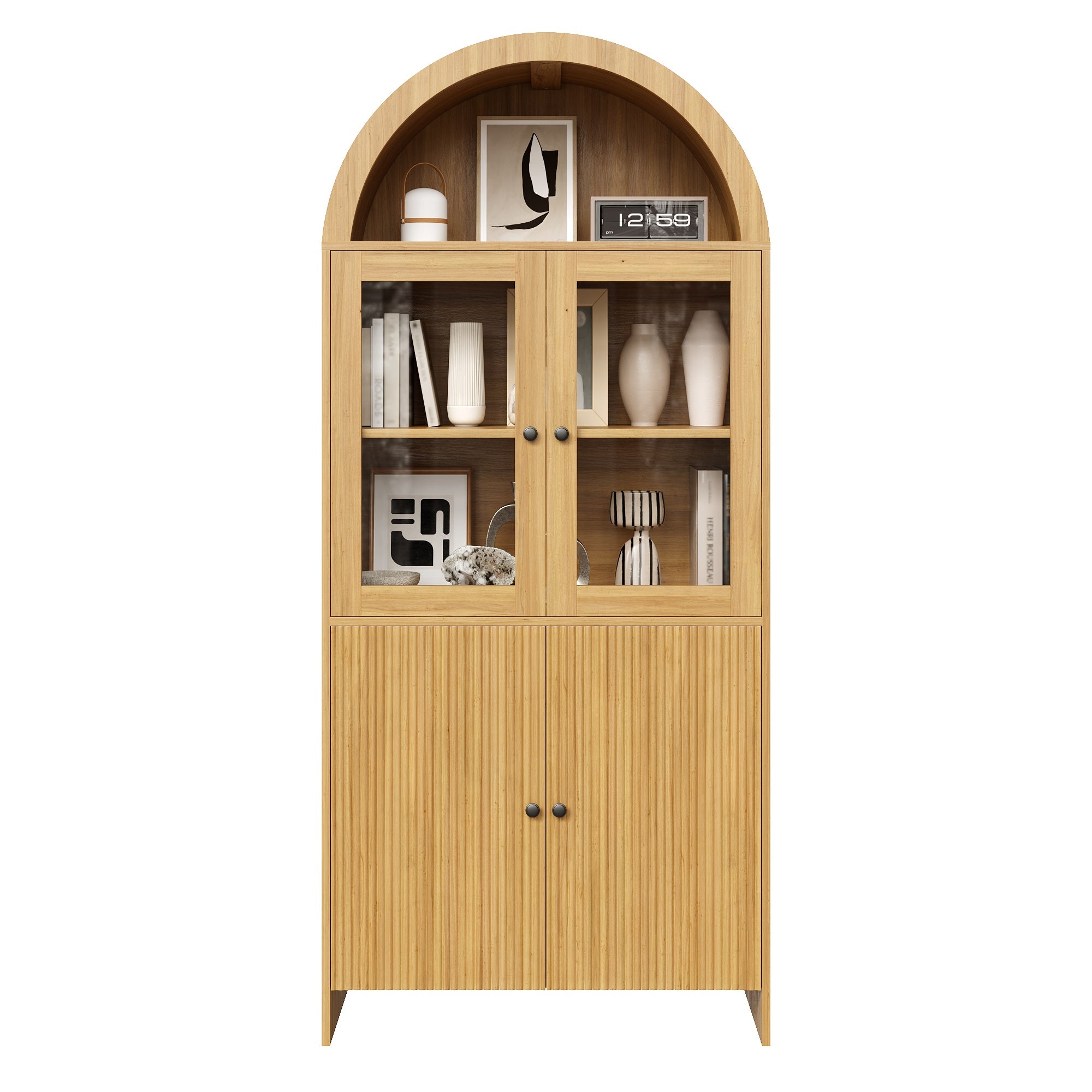 Owllight  Aparador Con Tapa Arqueada, Vitrina Con Puertas De Cristal, Armario Cerrado Con Estampado Ondulado, Mueble Para Salón Clara/Negros , Leroy Merlin