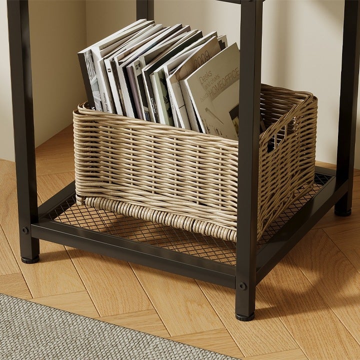 STOLIK KAWOWY KWADRATOWY POMOCNICZY BOCZNY Z PÓŁKĄ RETRO VINTAGE LOFT 55 CM - 2