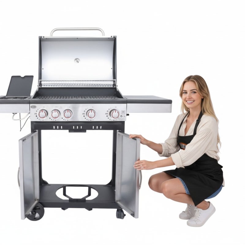 GRILL GAZOWY DEKRAFT INOX PREMIUM 4+1 (11,2+ 2,5 kW) - RUSZT ŻELIWNY+POKROWIEC
