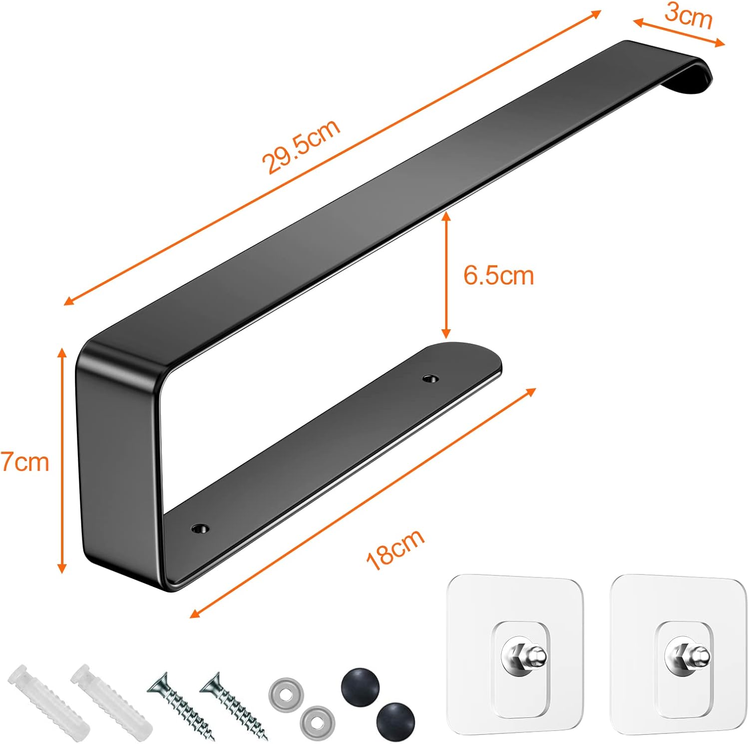 Portarrollos de papel de cocina mural autoadhesivo de aluminio negro – Instalación sin perforación – Para cocina y baño - 5