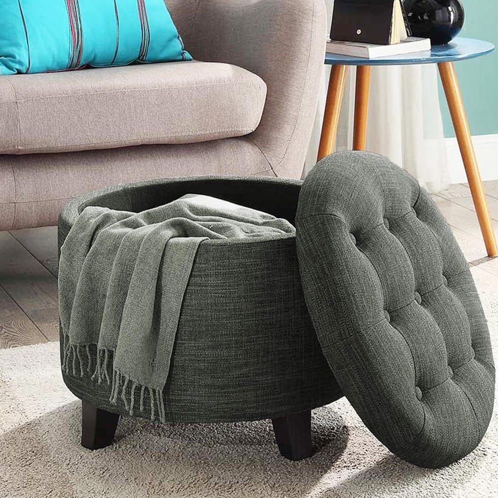 Set 2 Pouf Contenitore Crema Velluto Sgabello Poggiapiedi Rotondo Portata 120kg Set 2 Pouf Contenitore Crema Velluto Sgabello Poggiapiedi Rotondo Portata 120kg