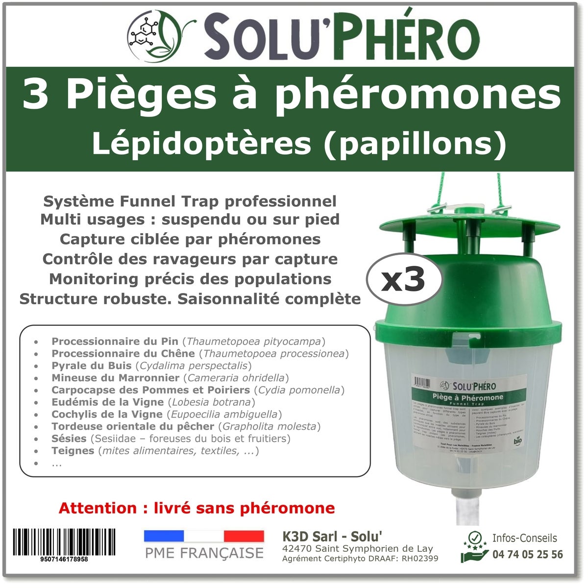 SOLU'PHERO Lot de 3 Pièges à Phéromones Funnel Trap Piège Papillons — free download