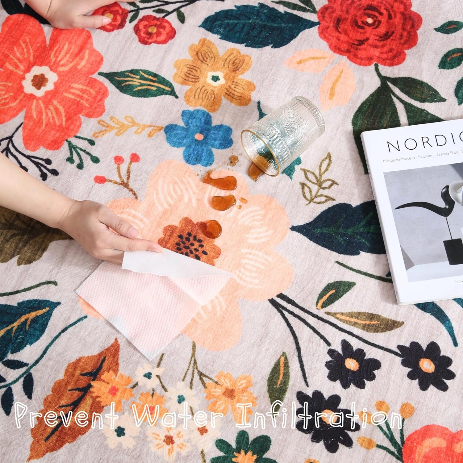 Tapis De Porte 50x80cm - Gris - Motif Fleur - Paillasson D'Entree - Tapis Antidérapant - Maison