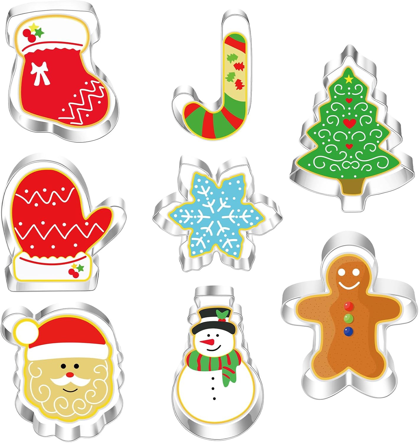 Zestaw 8 dużych foremek do ciastek świątecznych w kształcie ciasteczek, do świątecznego pieczenia i wypieku