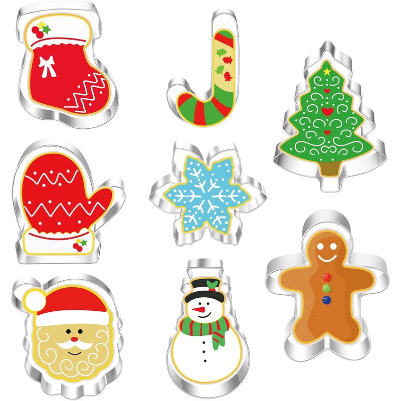 Zestaw 8 dużych foremek do ciastek świątecznych w kształcie ciasteczek, do świątecznego pieczenia i wypieku