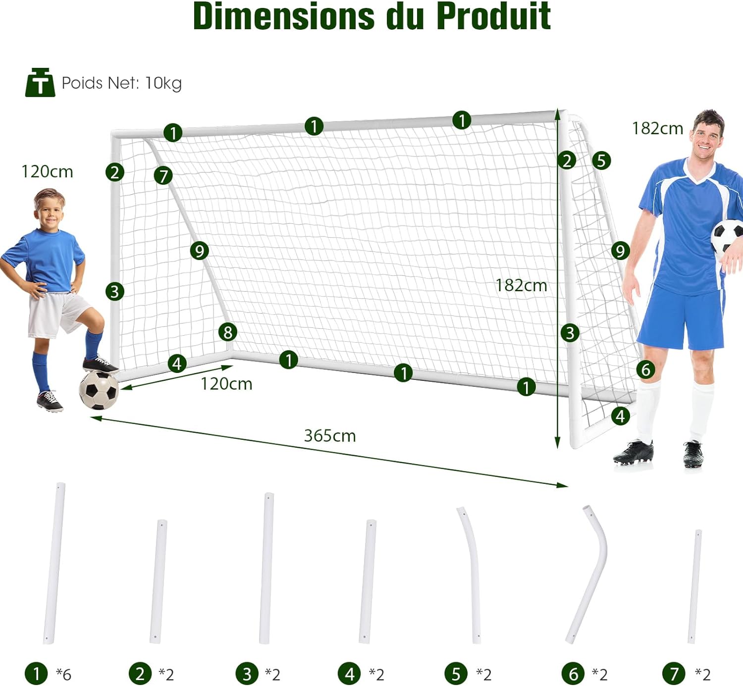 Porto per Calcio per Bambini, Rete da Calcio Resistente alle Intemperie e Telaio in UPVC con Pali di Fissaggio e Coni da Calcio per Allenament - 4