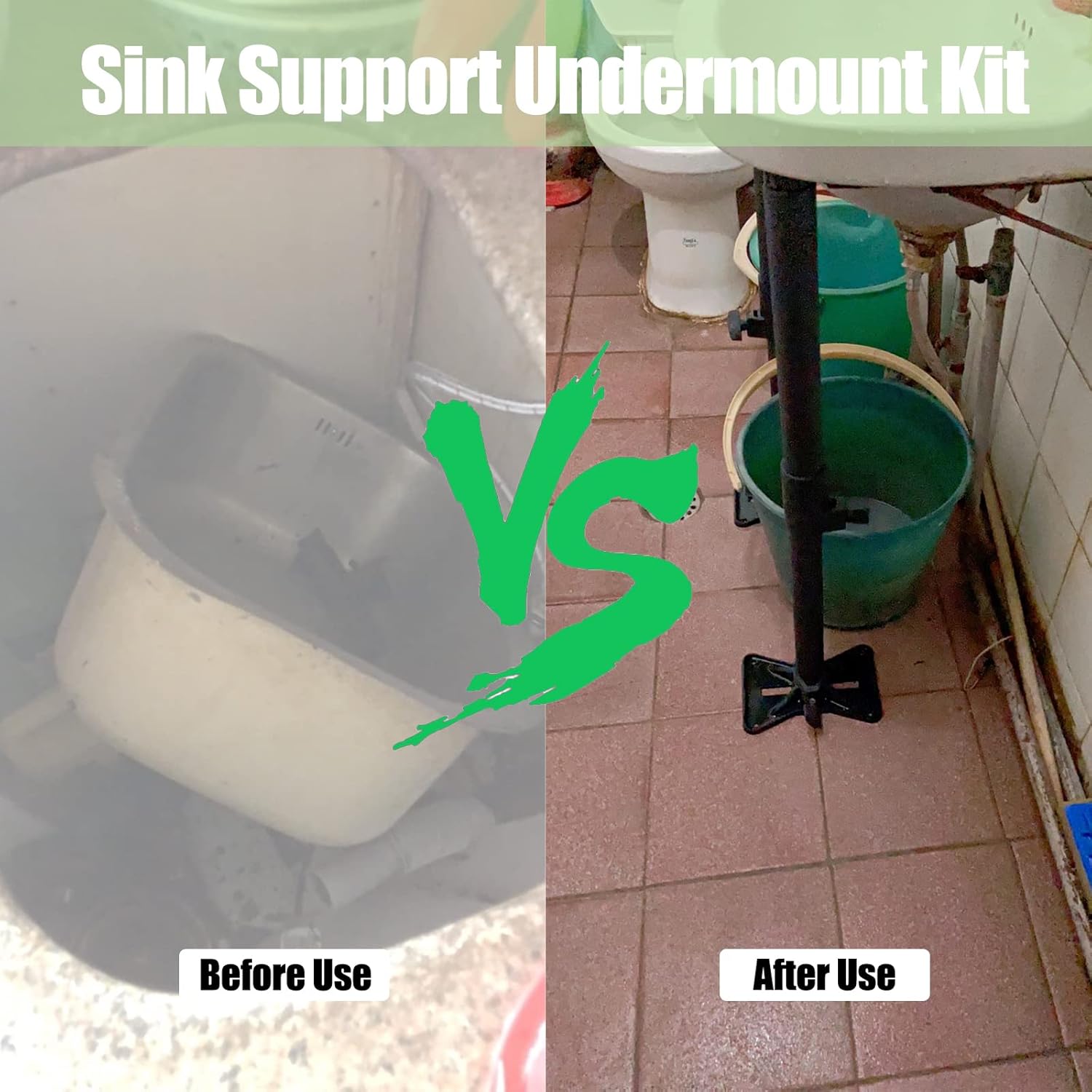 Juego de 2 soportes para fregadero bajo encimera de acero inoxidable - Patas ajustables - Kit de reparación y sistema de soporte 41-70 cm - 3