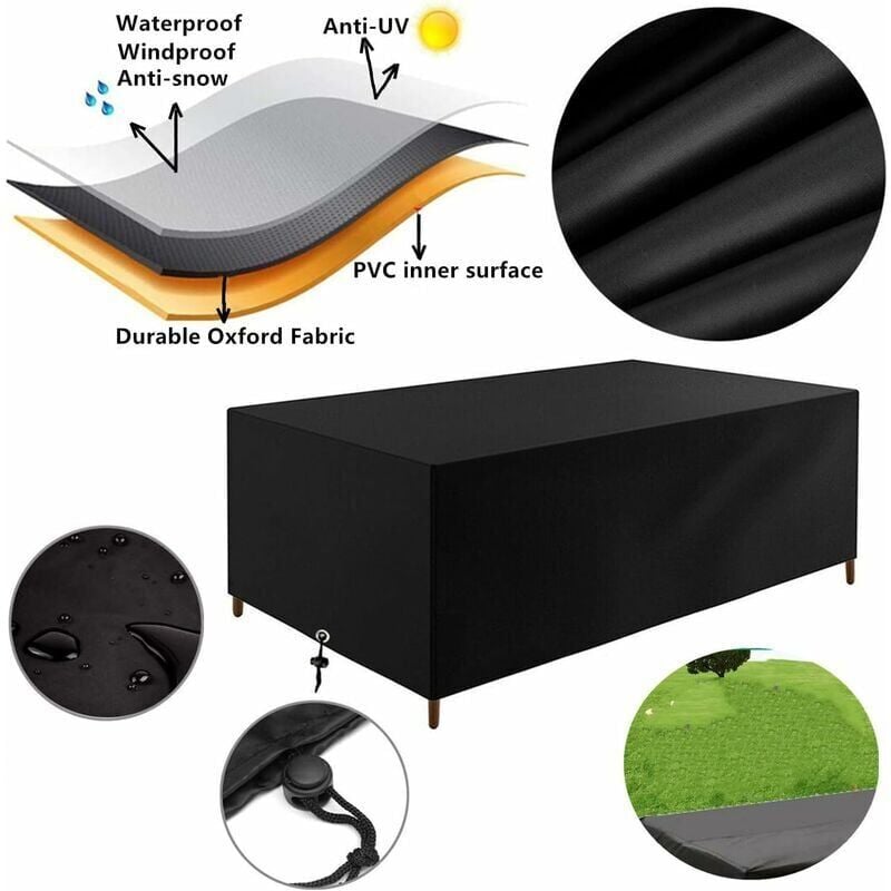 Housse Salon de Jardin - 180x100x75cm - Protection Bache Table de Jardin Mobilier Extérieur - Imperméable Coupe Vent Anti-UV Résistant Au Froid - 2