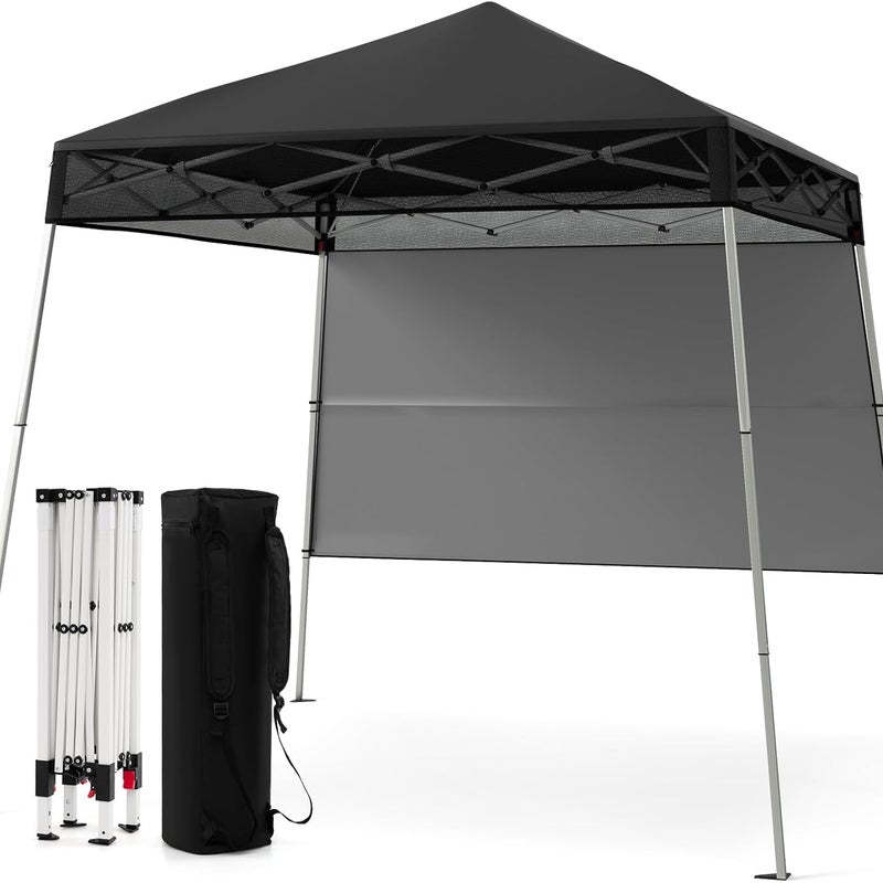 Składana Altana Ogrodowa 234 x 234 cm, Daszek z Boczną Ścianką, Torba Transportowa, 4 Kołki, Wodoodporny Namiot Ogrodowy na Imprezy/Kemping (Czarny)