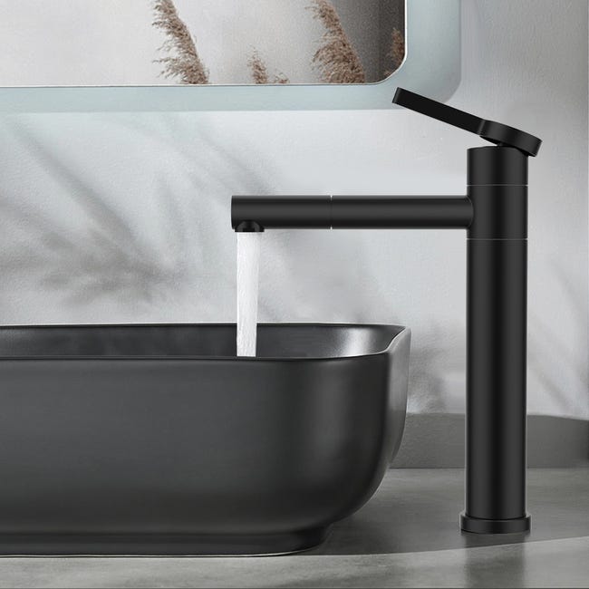 Noir Robinet Salle de Bain Mitigeur pour Vasque Haut Bec Pivotant 360 ...