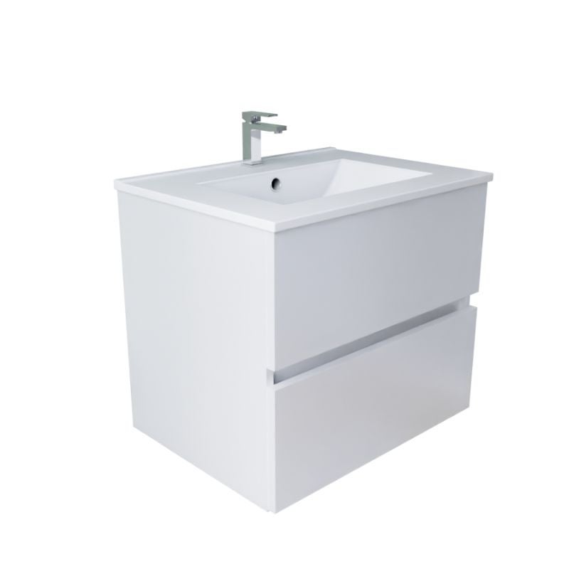 Meuble salle de bain suspendu 60 cm ROSALY INOX- Blanc- Plan vasque en Céramique - 4