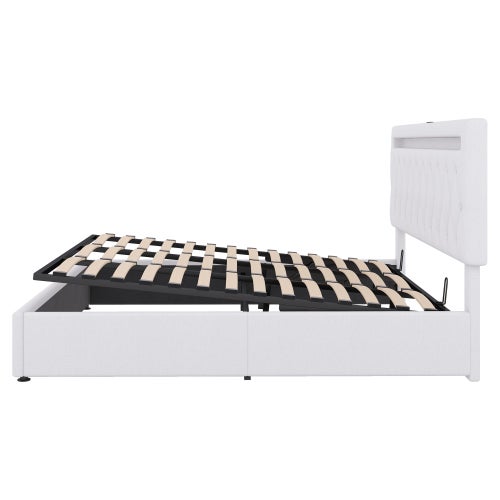 Łóżko tapicerowane 180 x 200 cm, łóżko dwuosobowe z miejscem do przechowywania i portami USB i Type-C, białe - 7